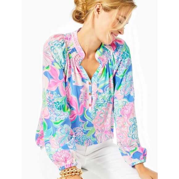 NWOT LILLY PULITZER ELSA TOP -Multi Peony For Your Thoughts XL $158 F38 - Picture 1 of 11